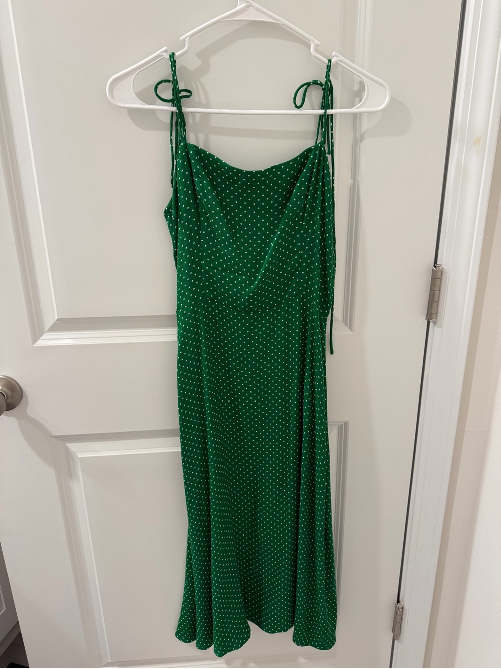 Reformation Green Polka Dot Slip Midi Dress